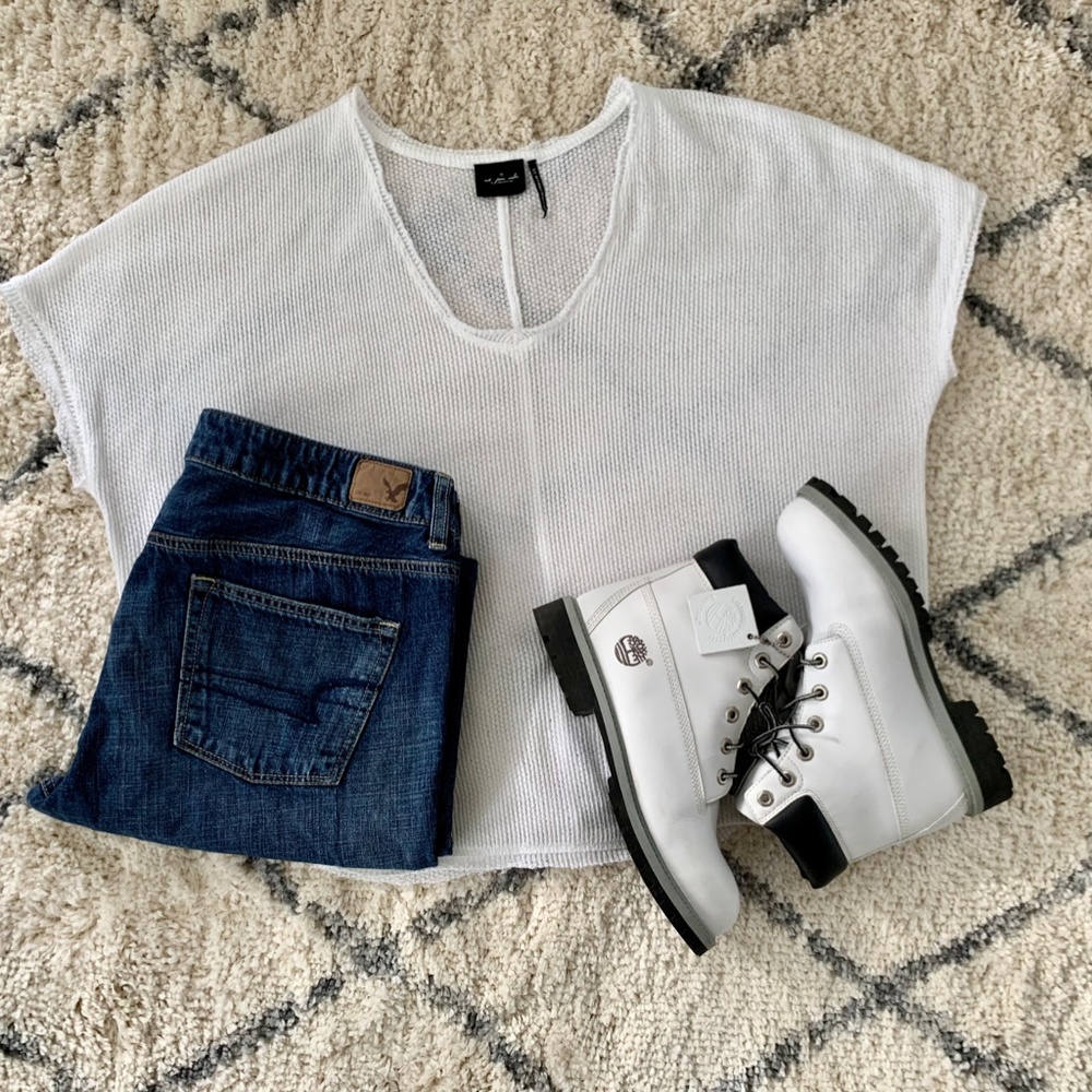 Urban Outfitters Raw Edge Oversize SS Top XS White